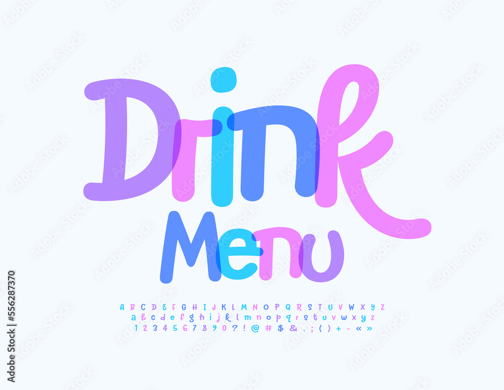 Vector colorful poster Drink Menu. Playful handwritten Font. Creative ...