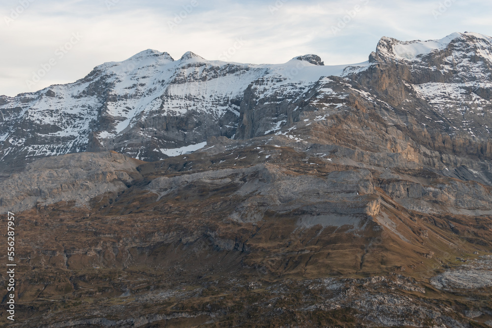 Mountain scenery seen from the Balmer Graetli region at the Klausenpass in Switzerland