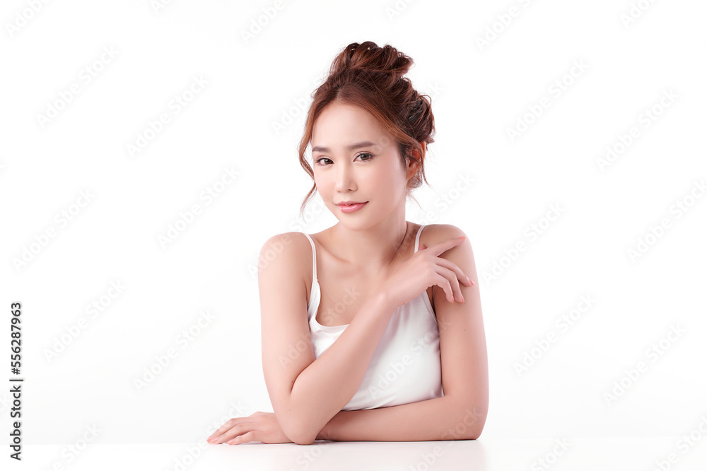 Beautiful young asian woman with clean fresh skin on white background, Face care, Facial treatment, Cosmetology, beauty and spa, Asian women portrait. Beautiful young asian woman with clean fresh skin on white background, Face care, Facial treatment, Cosmetology, beauty and spa, Asian women portrait.