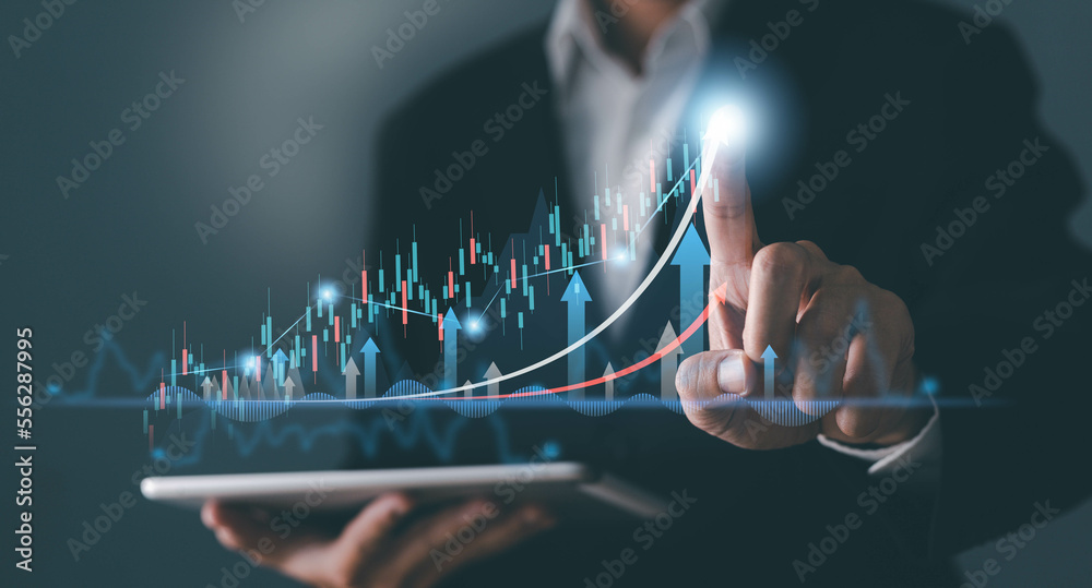 Stock market trading. Business man discussing and analysis graph stock.stock chart concept. Investment stock market. - obrazy, fototapety, plakaty 