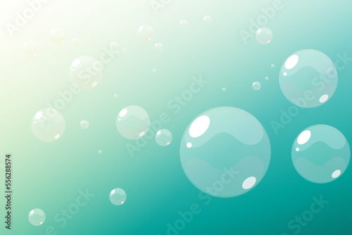 Background sea water with air bubbles and illuminated by sunlight. Vector illustration