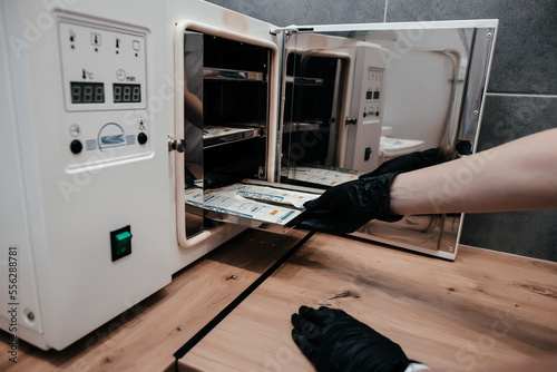Equipment for sterile cleaning of working manicure tool. The process is carried out by a nurse in a sterile outfit manicure master.