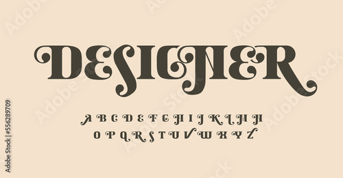 Elegant font alphabet letters. Playful curls serif typographic design. Vintage ornamental letter set for gentle logo, headline, cover title, monogram, lettering, and branding type. Vector typeset