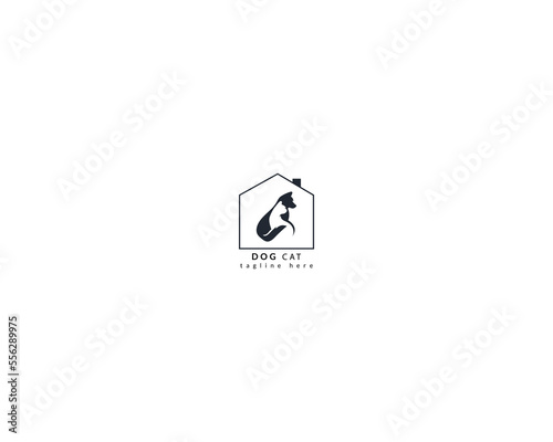Dog and cat house home logo design template, pet love logo design suitable for pet shop, store, cafe, business, hotel, veterinary clinic, Domestic animal vector illustration logotype, sign or symbol.