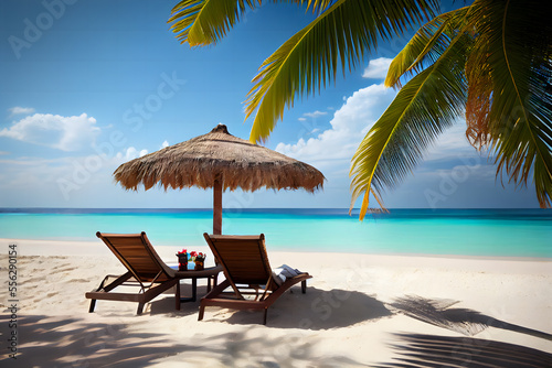 Maldives  tropical beach  Sun loungers