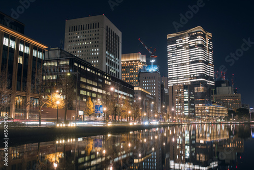丸の内のビル群と東京ミッドタウン日比谷 夜景 Office buildings in Marunouchi District and Tokyo Midtown Hibiya at night