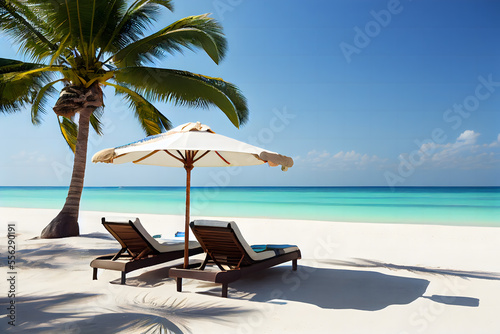 Maldives, tropical beach, Sun loungers © Hui