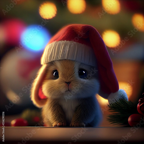 Christmas cute banny with santa's hat photo