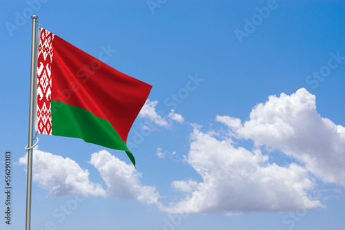 Republic of Belarus Flags Over Blue Sky Background. 3D Illustration