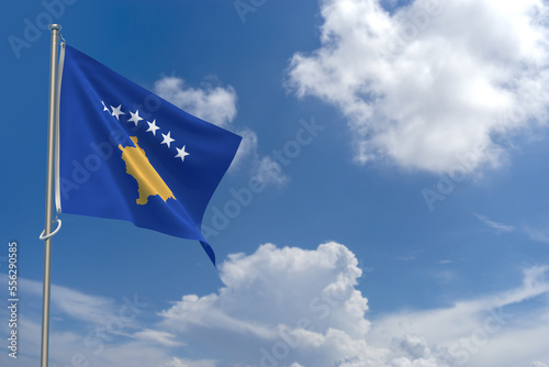 Republic of Kosovo Flags Over Blue Sky Background. 3D Illustration