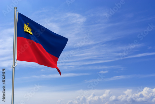 Principality of Liechtenstein Flags Over Blue Sky Background. 3D Illustration