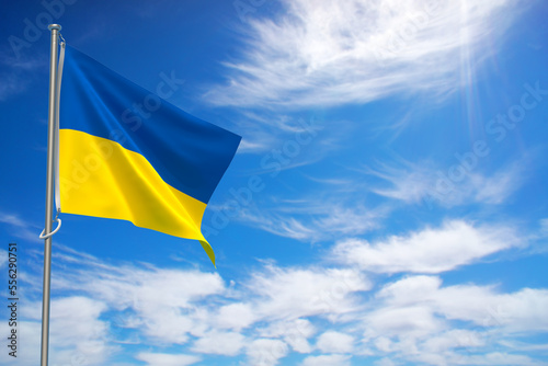 UkraineFlags Over Blue Sky Background. 3D Illustration