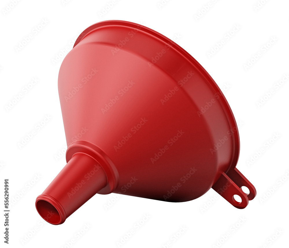 Red plastic funnel on transparent background. Red plastic funnel on transparent background.
