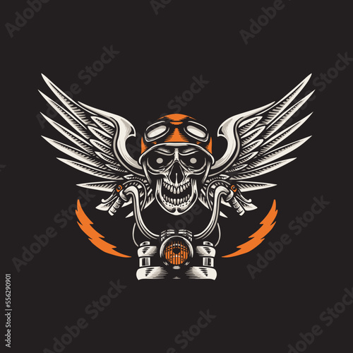 Skull flying graphic illustration vector art t-shirt design