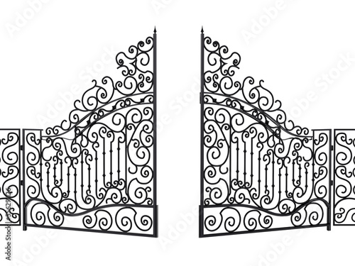 Wrought iron gate on transparent background.