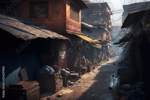 illustration of Slum landscape, inspired from Dharavi slum in Mumbai, India photo