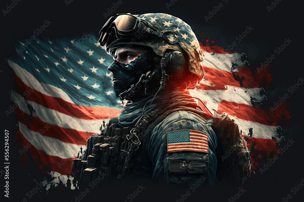 illustration of an American soldier with national flag Stock ...