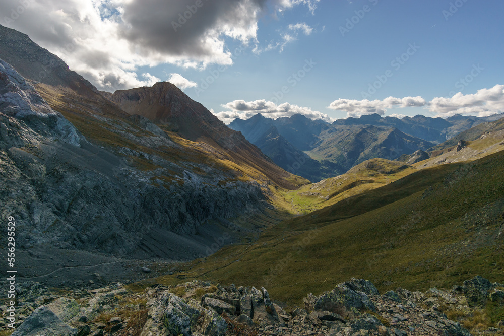 Beautiful mountain landscape at Barranco de Lapazosa in the Pyrenees at the french and spanish border, Valle de Bujaruelo, Huesca, Spain Beautiful mountain landscape at Barranco de Lapazosa in the Pyrenees at the french and spanish border, Valle de Bujaruelo, Huesca, Spain