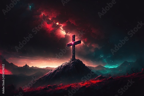 illustration of cross on hill background photo