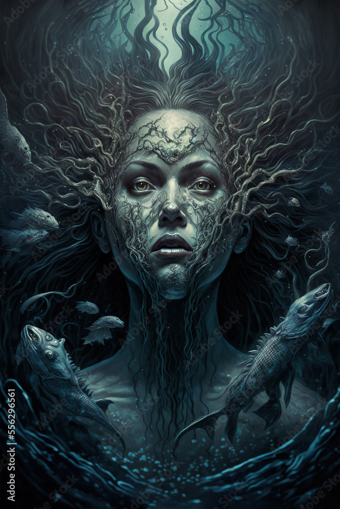 siren, mermaid, underwater, dark fantasy, horror, demons, art illustration siren, mermaid, underwater, dark fantasy, horror, demons, art illustration