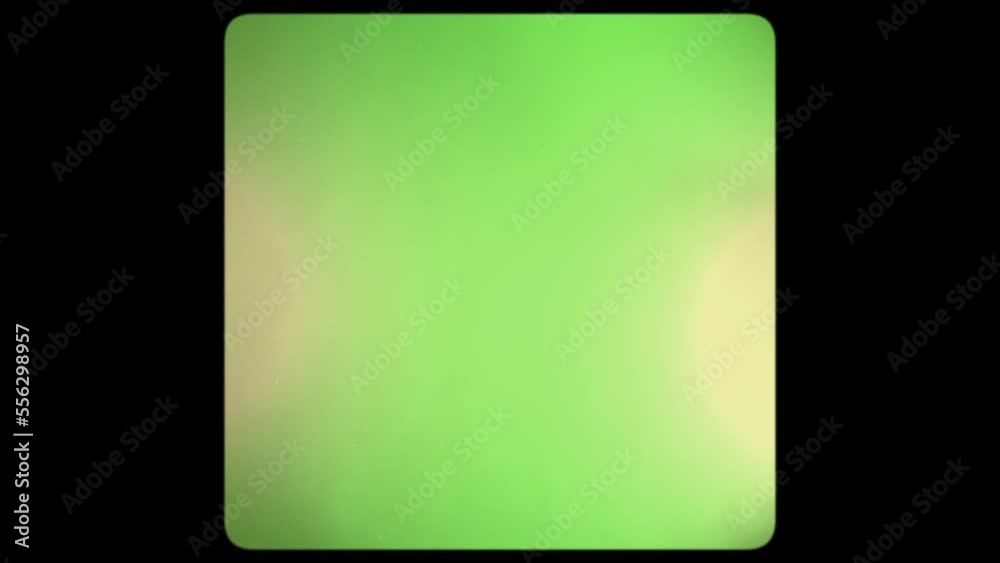 Green screen with rounded edges and damaged film tape. Light Leaks on