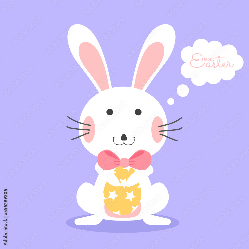 Happy easter with bunny and easter egg greeting card. Cute rabbit background. Vector illustration.