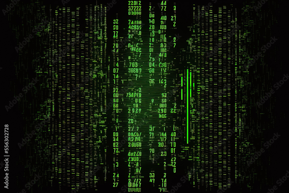 technology matrix background green data code abstract digits on black cyberpunk. Generative AI