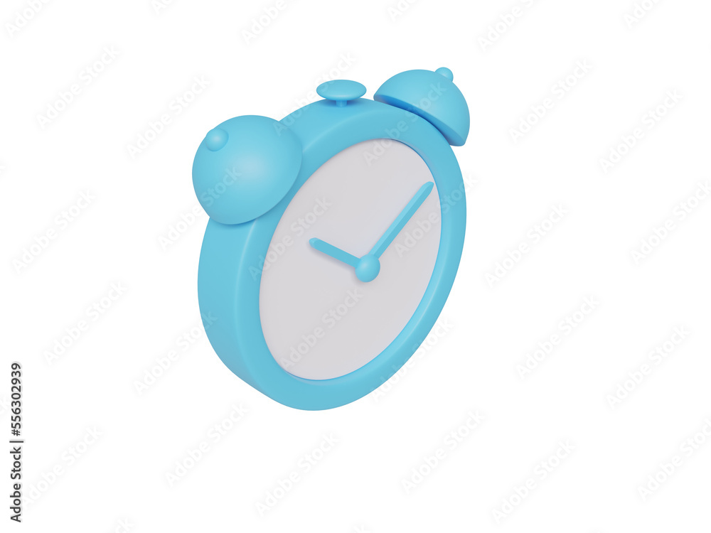 Blue cartoon alarm clock. 3d render.