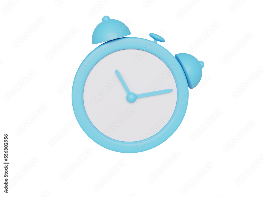 Blue cartoon alarm clock. 3d render.