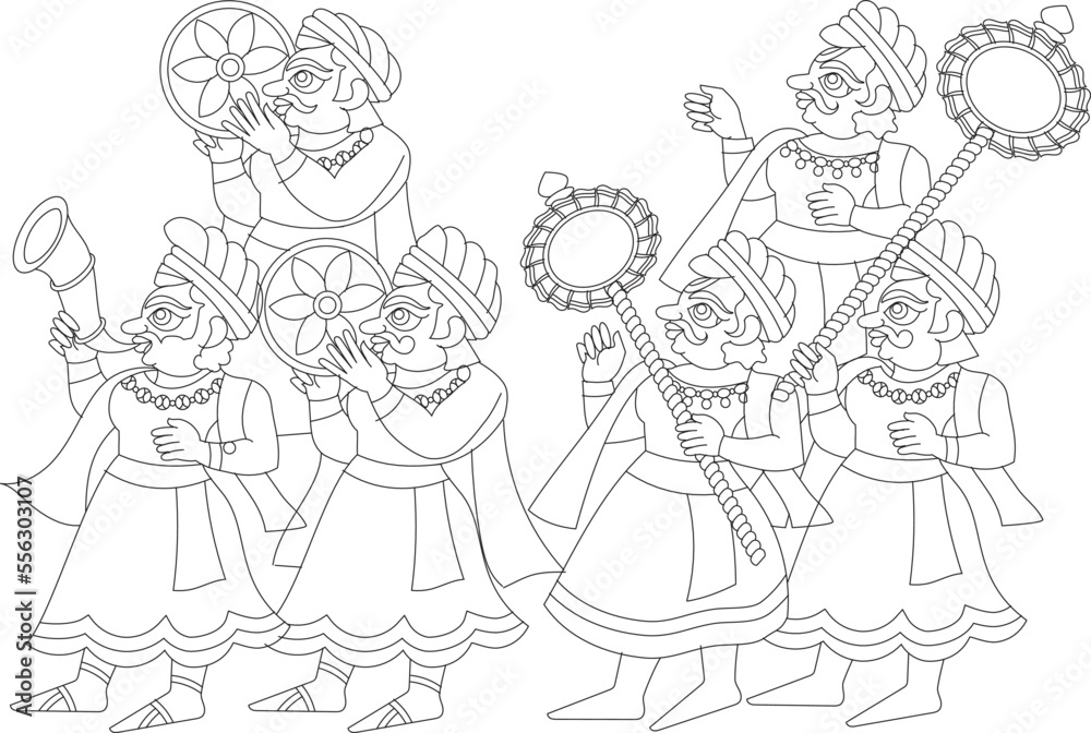 Indian wedding procession with musicians, bride, and groom, specially designed for Indian wedding card Indian wedding procession with musicians, bride, and groom, specially designed for Indian wedding card