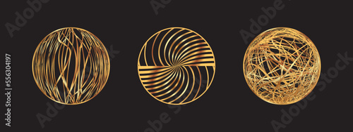 set of abstract golden grunge line patterns with a round on black background, an abstract vector illustration for print and digital work
