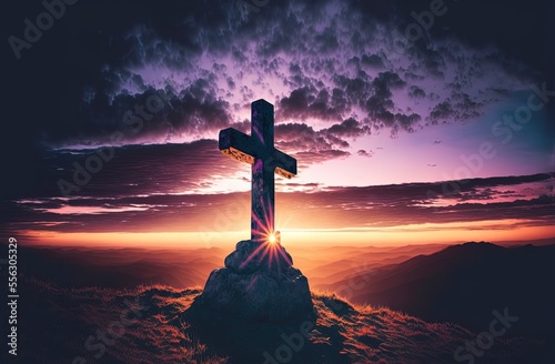 illustration of cross on hill background photo