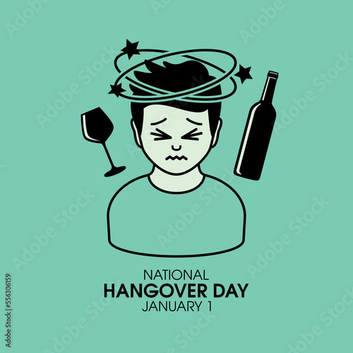 National Hangover Day vector. Drunk man with hangover and headache icon vector. Alcohol intoxication simple graphic design element. January 1 every year. Important day