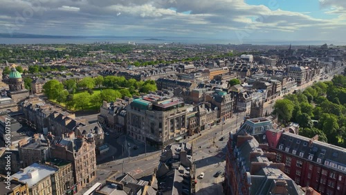 New Town aerial view on George Street including Charlotte Square and West Register House in New Town in Edinburgh, Scotland, UK. New Town Edinburgh is a UNESCO World Heritage Site since 1995.  photo