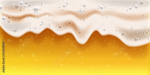 Beer foam background, vector sparkling fizzy beverage texture, summer bar wallpaper, golden bubble. White ale froth, orange alcohol glass, Octoberfest pub banner. Beer foam wave close view    clipart