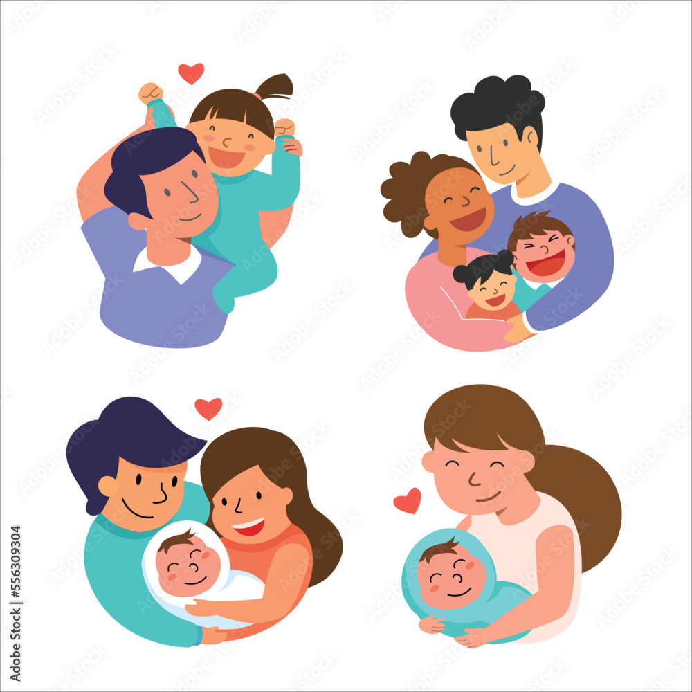Parents and children together hugging and smile. Parents and children together hugging and smile.