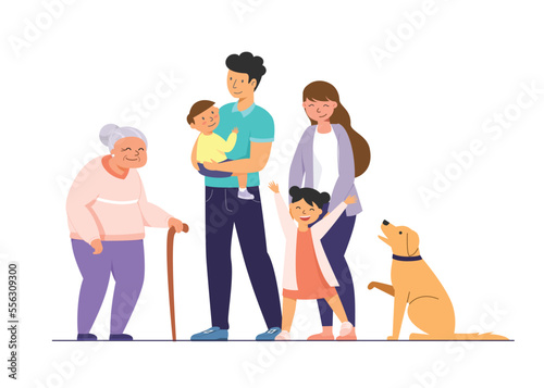 happy family character standing together
