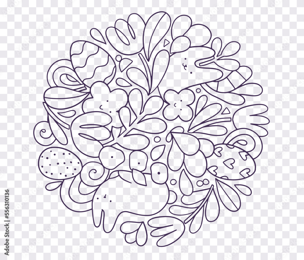 Happy Easter hand drawn illustration with bunny and eggs. Doodle art for Spring holiday. Happy Easter hand drawn illustration with bunny and eggs. Doodle art for Spring holiday.