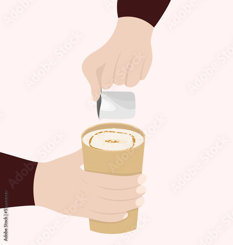 making coffee, mixing milk and espresso, flat