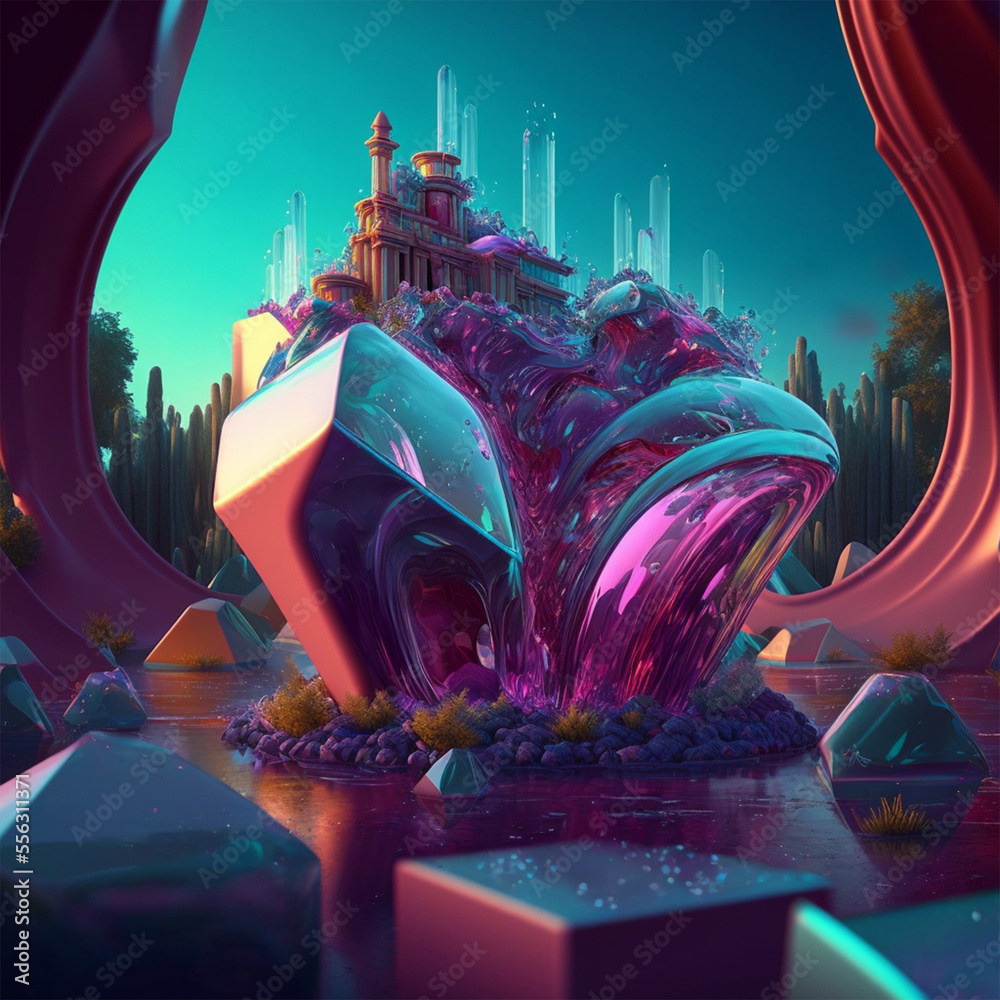 AI generated art of 3d abstract surrealism landscape of fantasy world