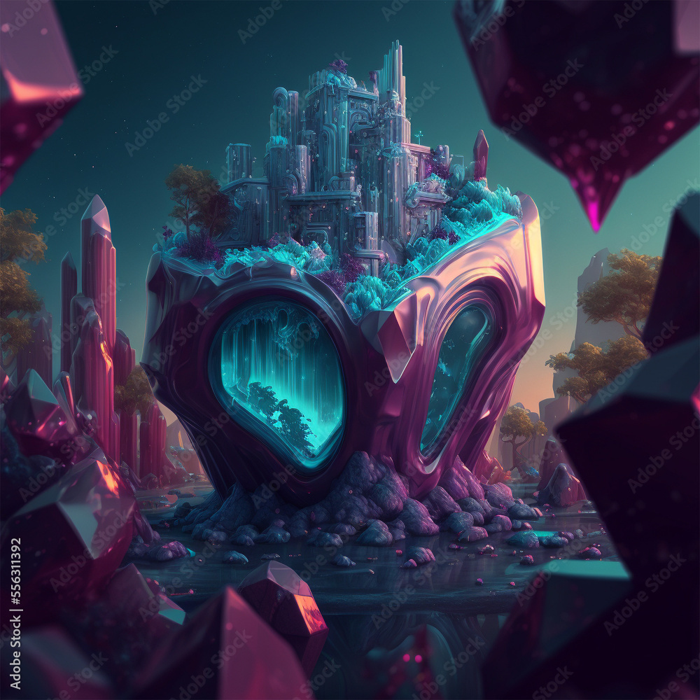 AI generated art of 3d abstract surrealism landscape of fantasy world