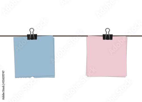 note papers on a clothesline, blank note papers on a clothesline, blank note papers on a wall, blank photo frames, blank photo frame, polaroid set, note