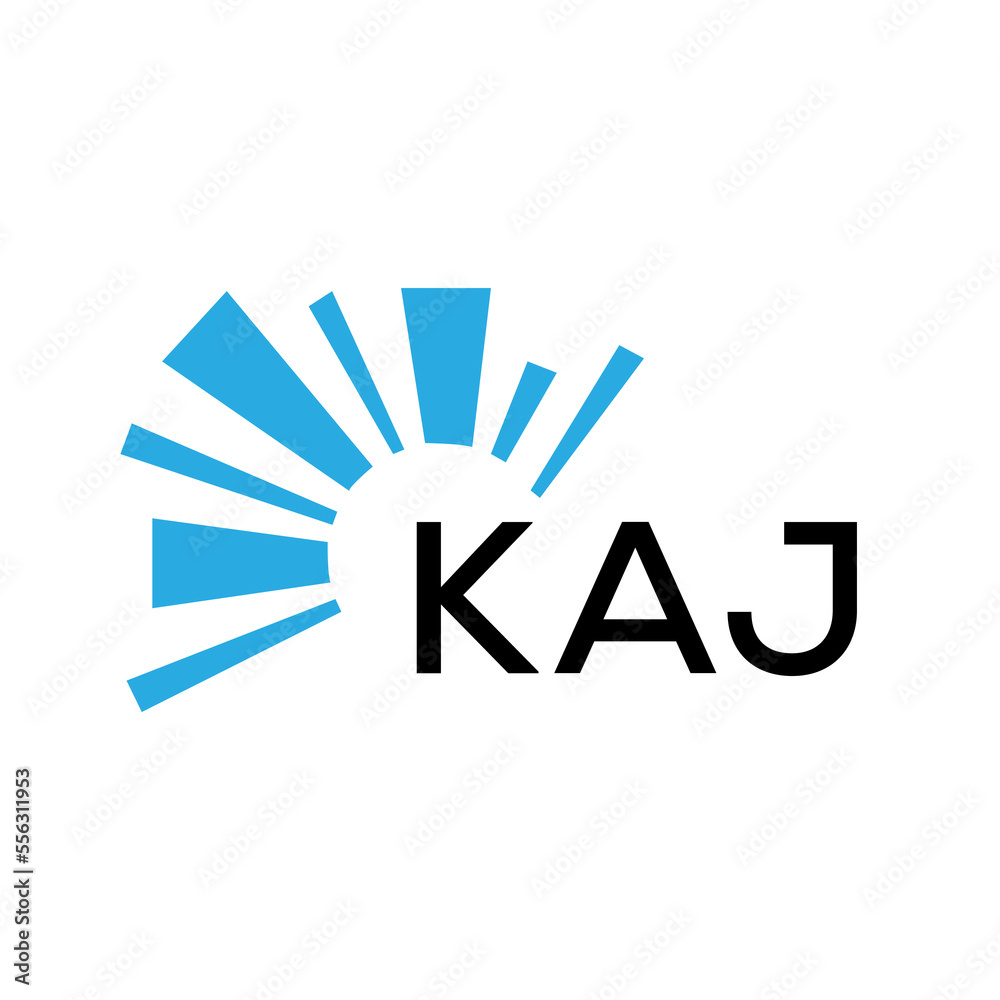 KAJ letter logo. KAJ blue image on white background and black letter