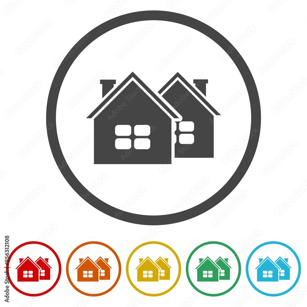 House logo. Set icons in color circle buttons