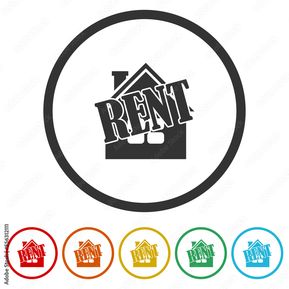 Rent house logo. Set icons in color circle buttons Rent house logo. Set icons in color circle buttons