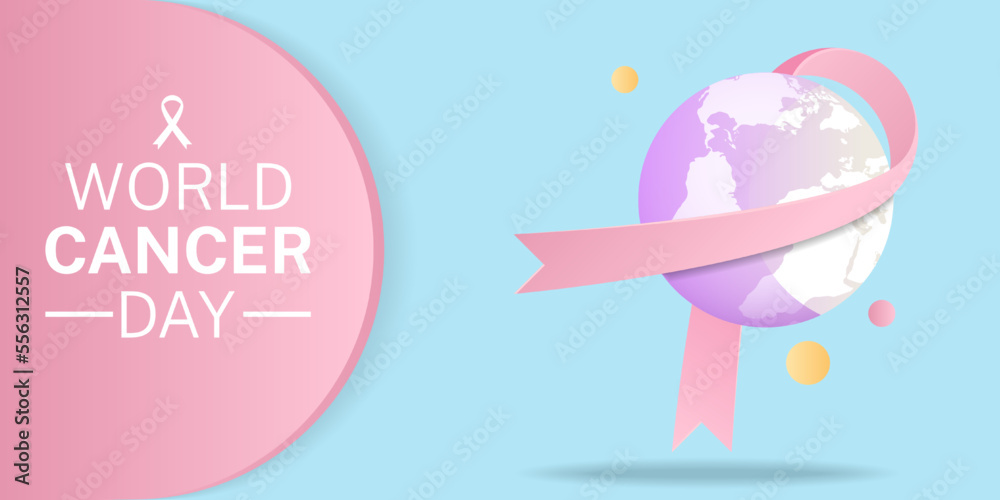 Fototapeta premium World cencer day background with ribbon and globe