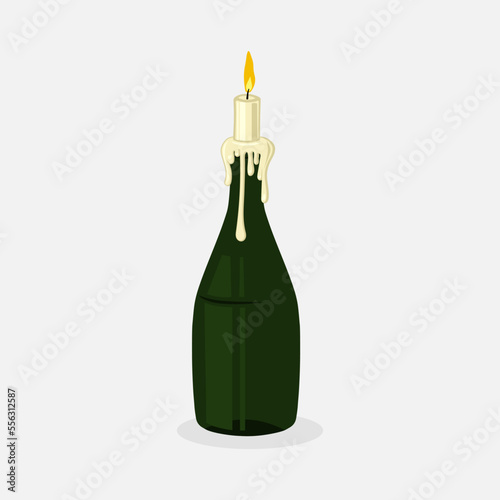 Stock vector flat cartoon illustration lit candle in a glass bottle on white background