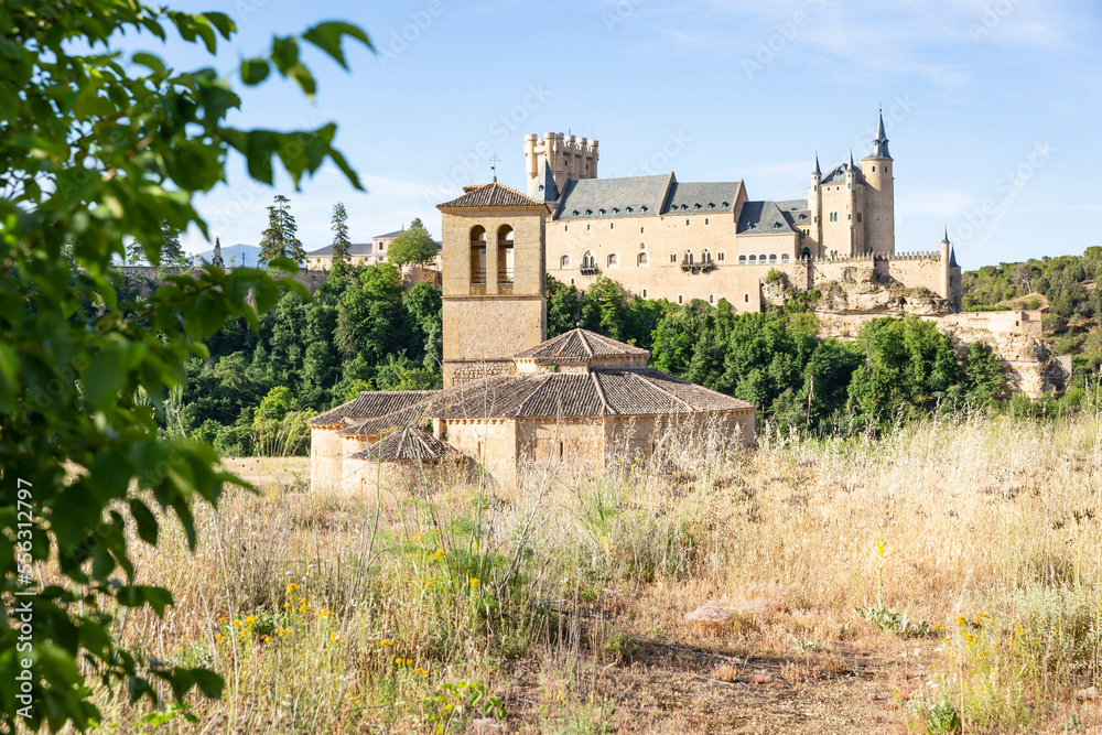 Church of the Vera Cruz (True Cross) with the Alcazar of Segovia in the background, Castile and Leon, Spain