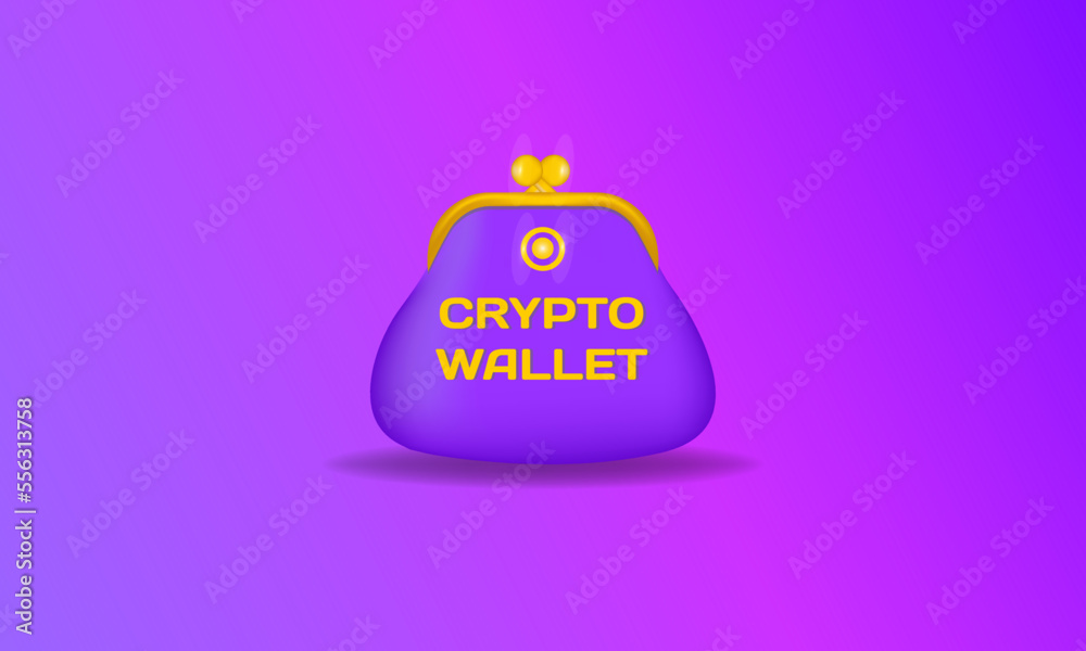 Cryptocurrency wallet concept illustration with wallet and crypto coins isolated on violet background. Crypto wallet landing page and poster design template. Crypto wallet for bitcon, solana, ethereum