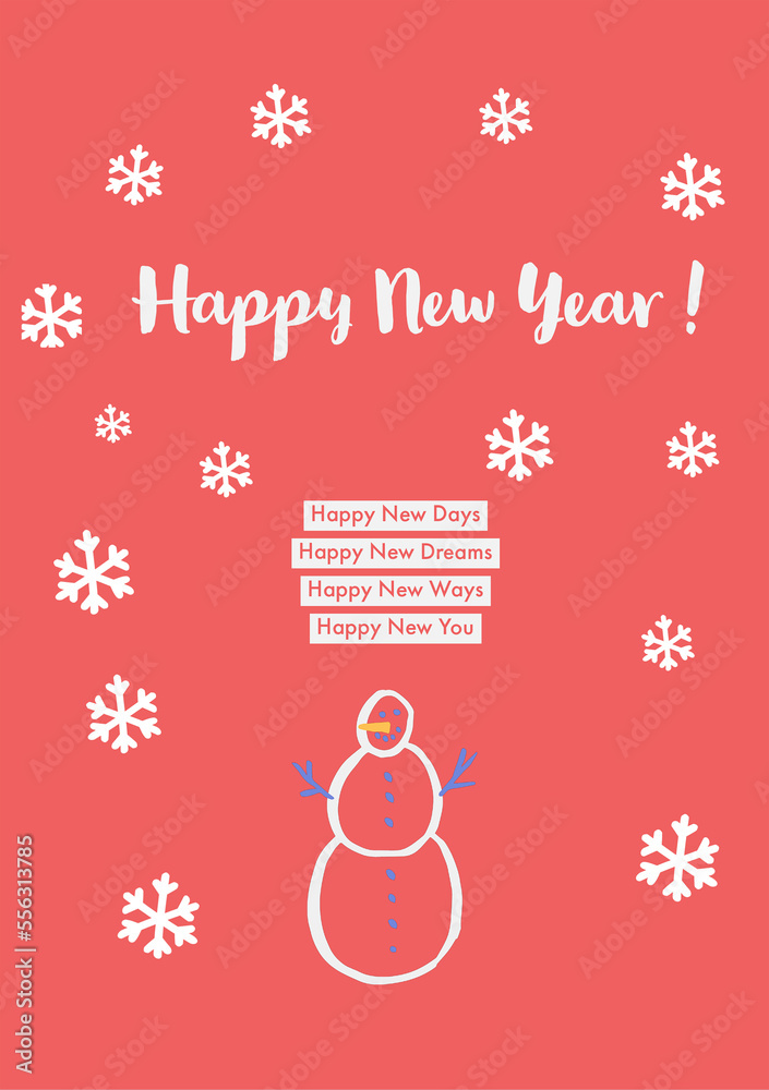 Christmas greeting card with snowman and Happy New Year Christmas greeting card with snowman and Happy New Year
